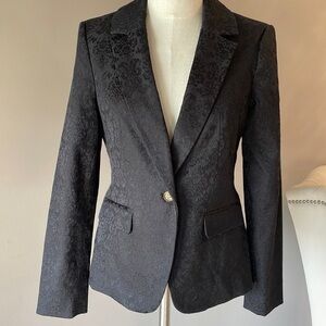 Dana BUCHMAN damask / paisley pattern blazer / jacket black sheen 1 button sz 4